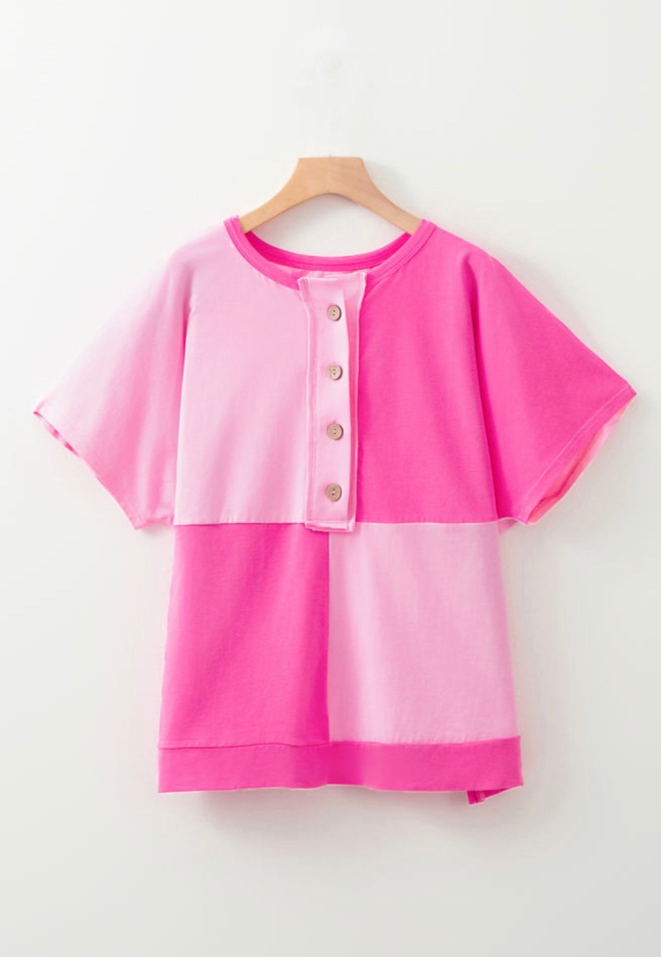 Tickled Pink Half Button Top- Curvy