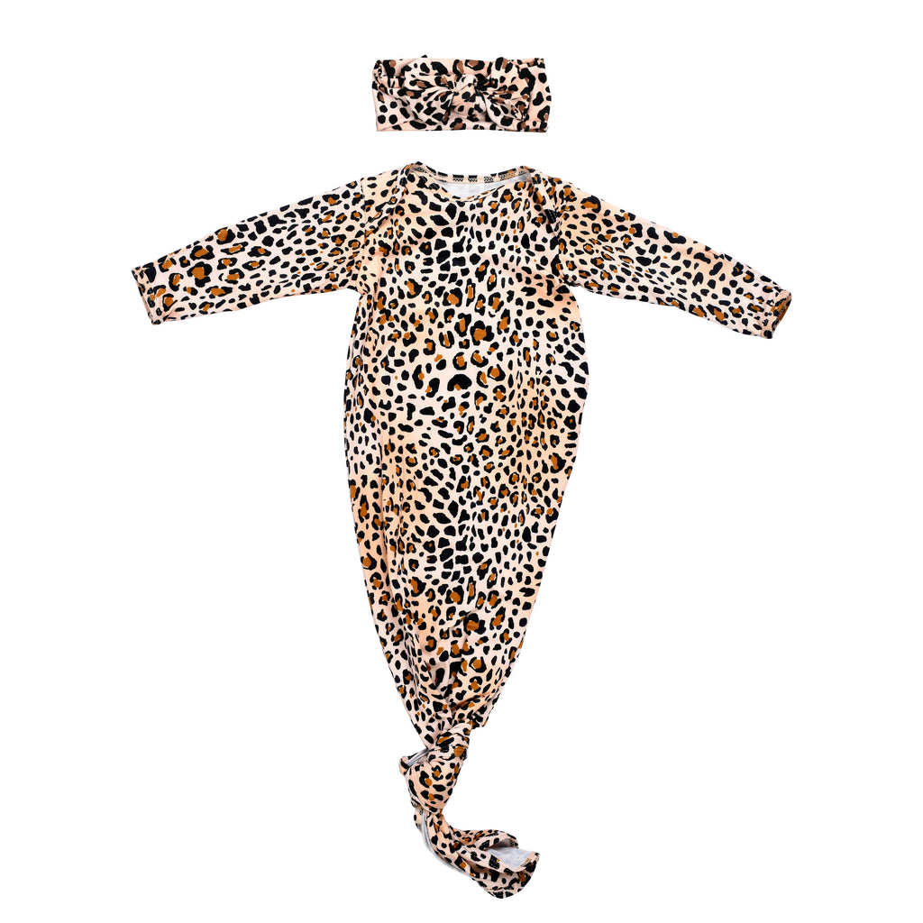 Leopard Babe Baby Gown + Bow