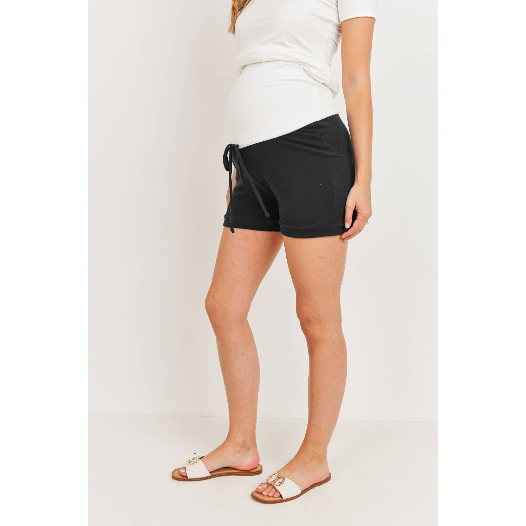 Black Over-the-Belly Terry Lounge Shorts