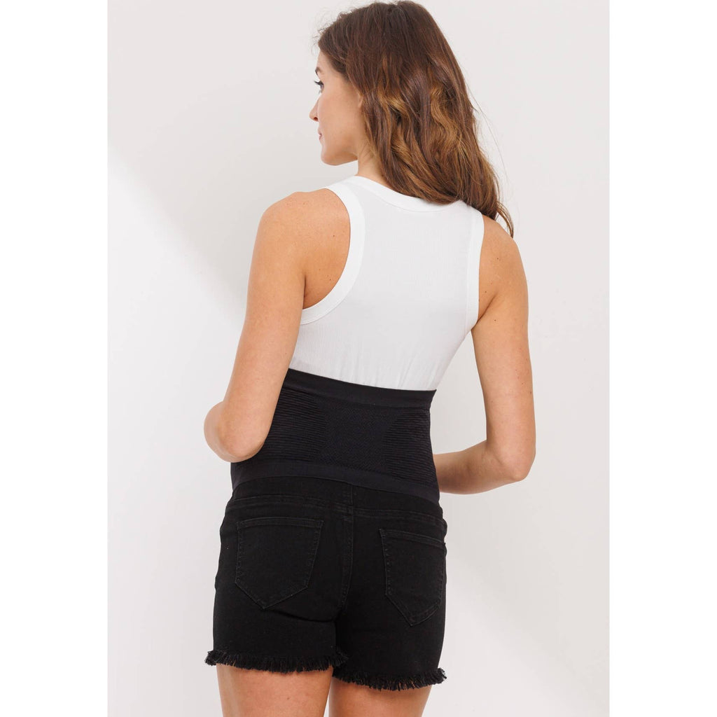 Black Frayed Maternity Denim Shorts