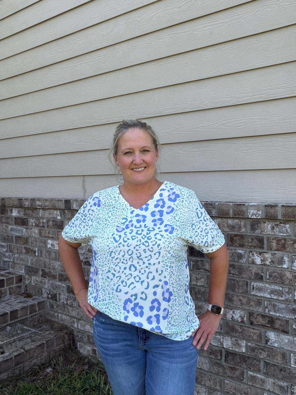 Blue Skies & Leopard Blouse