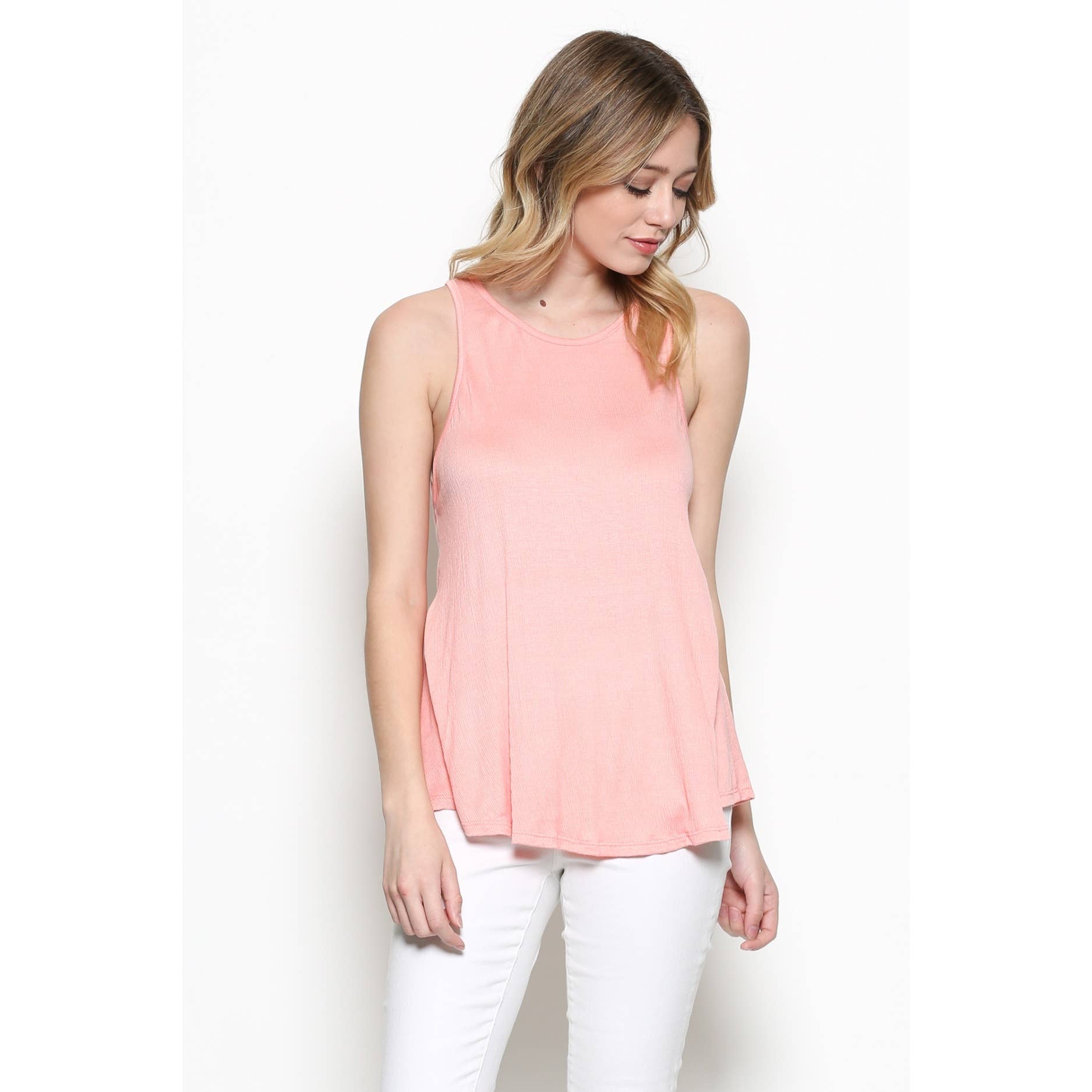 Pink Crinkle Ribbed Bump Friendly Racerback Tank