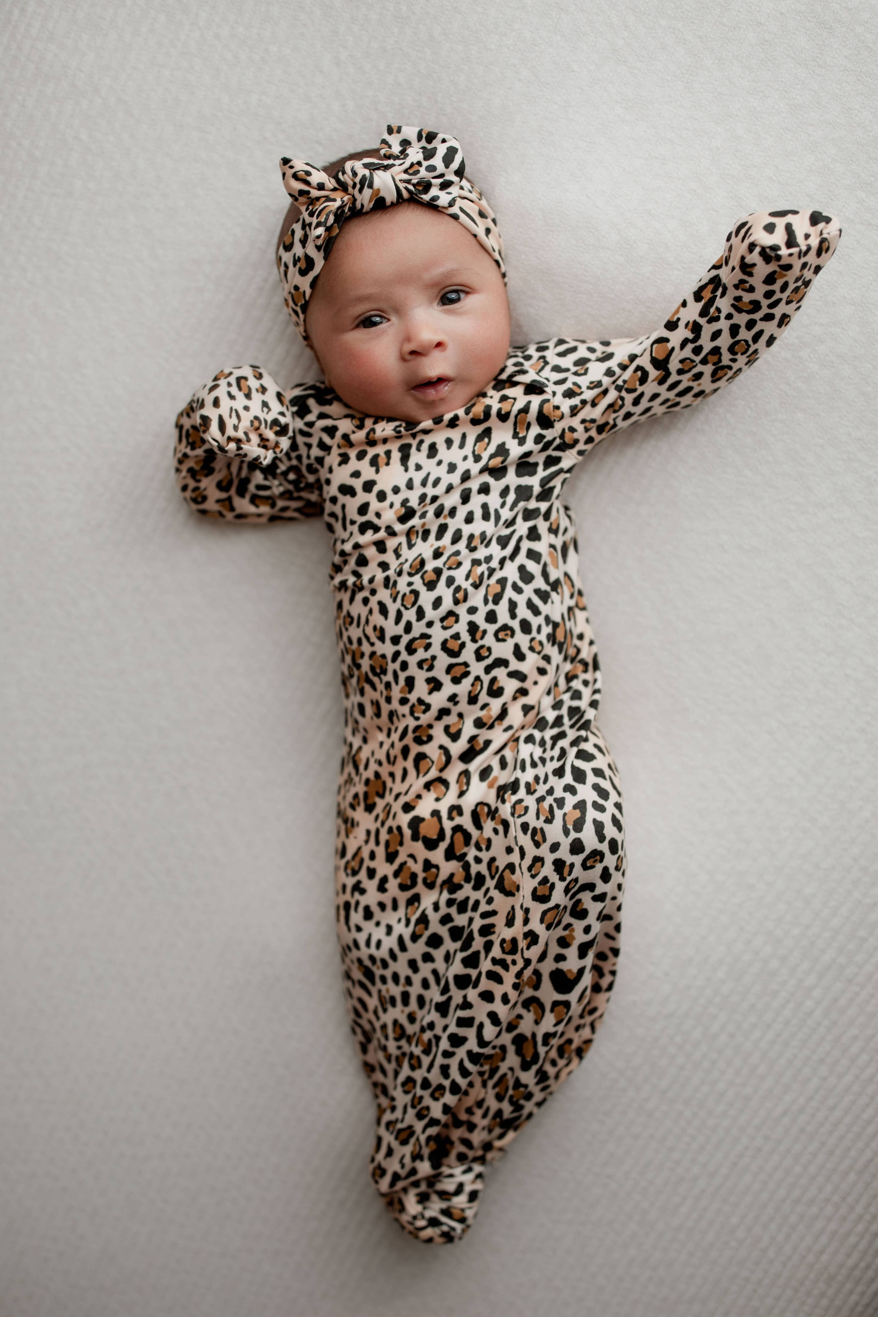 Leopard Babe Baby Gown + Bow