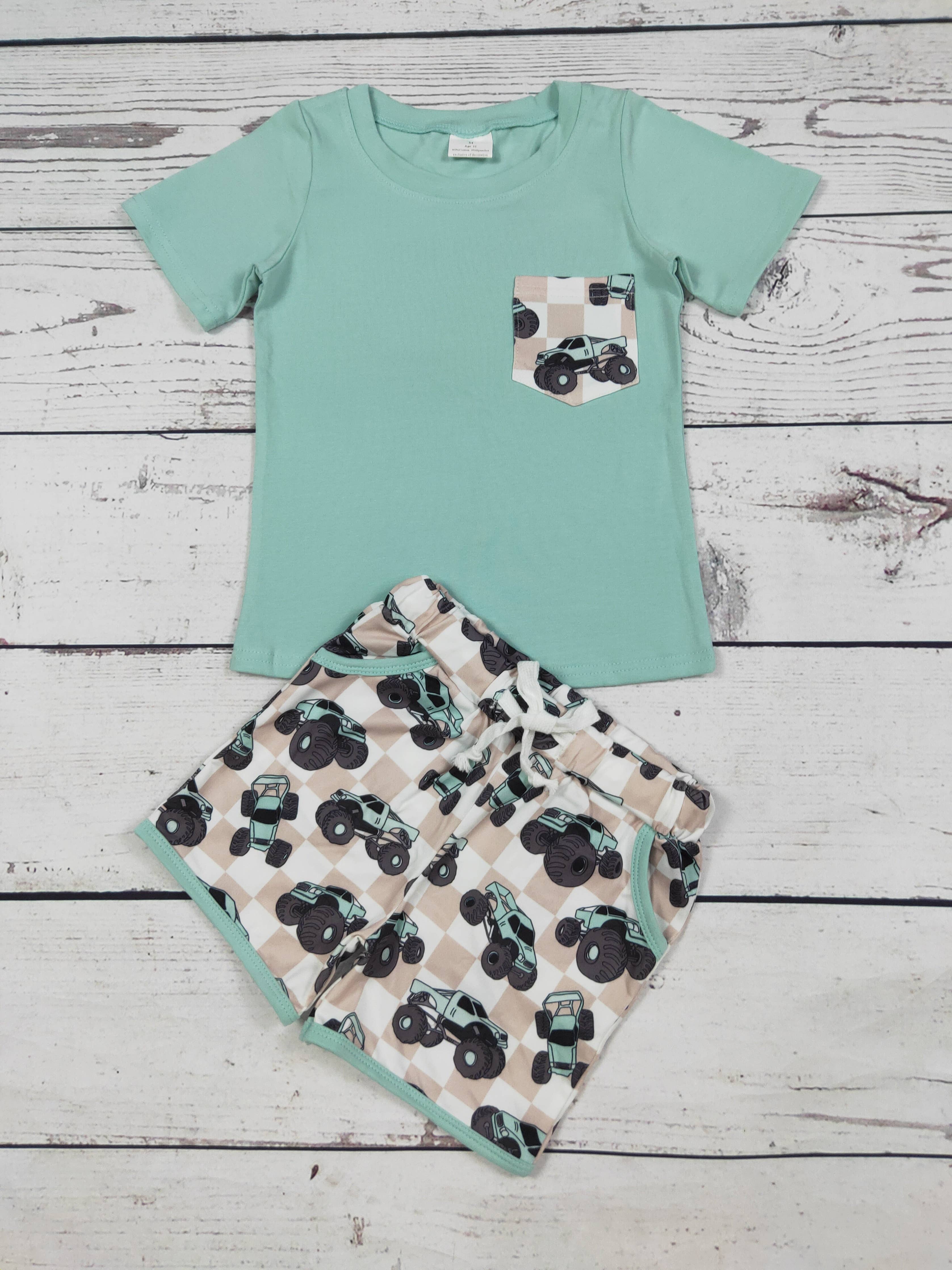 Trucks Gingham Shorts Set