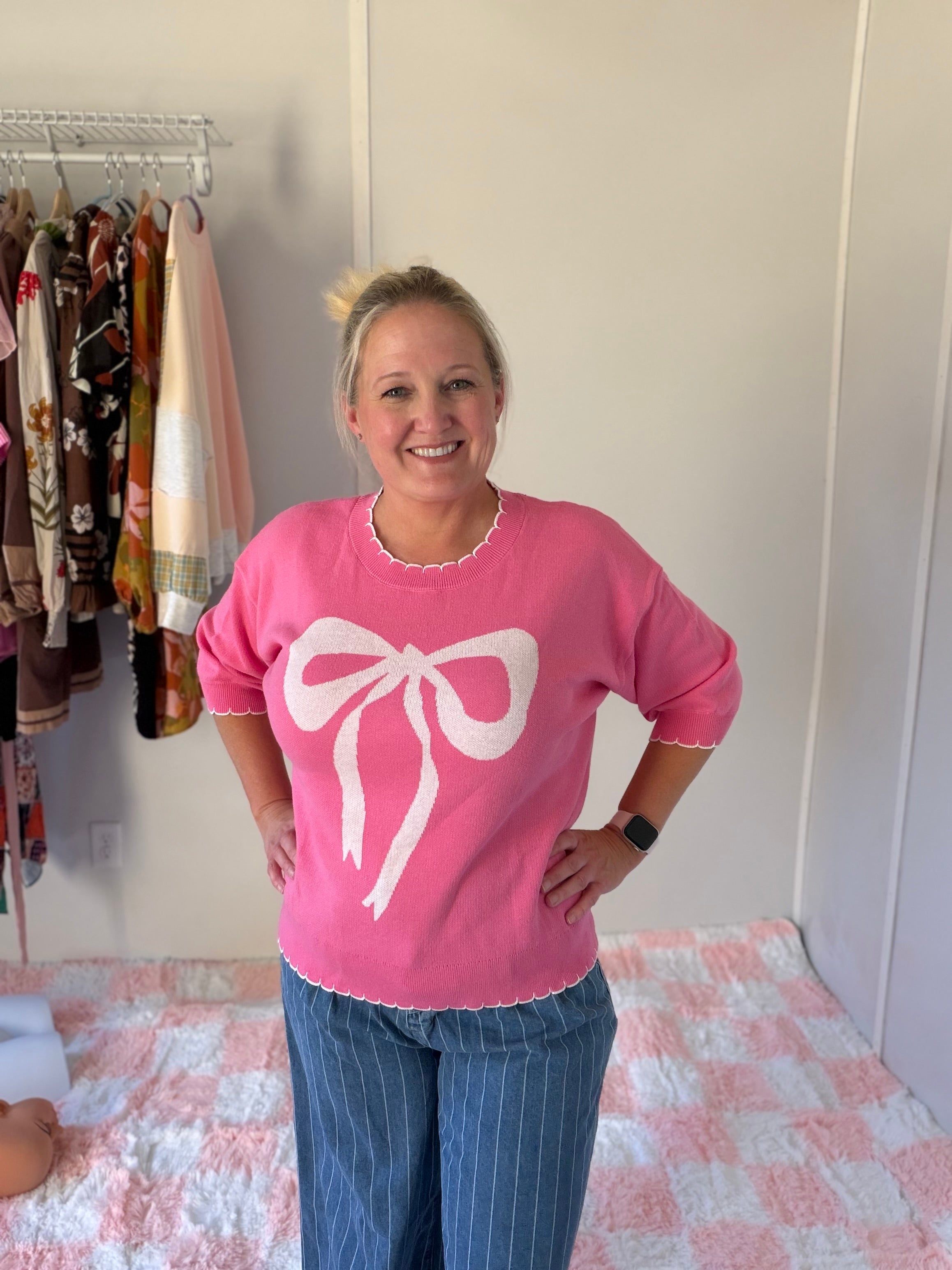 Ribbon Bow Drop Shoulder Sweater