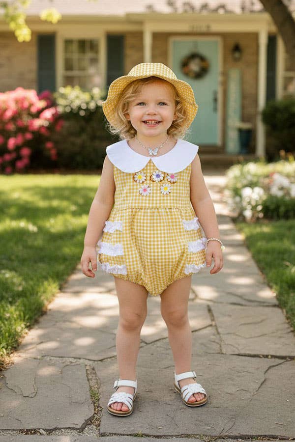 Sweet Mustard Bloom Romper + Hat