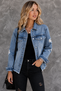 Washed Blue Raw Hem Denim Jacket
