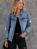     Washed Blue Raw Hem Denim Jacket