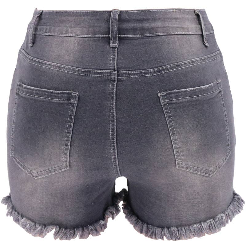 High Rise Distressed Black Denim Shorts
