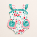 Pink & Teal Floral Ruffle Baby Romper