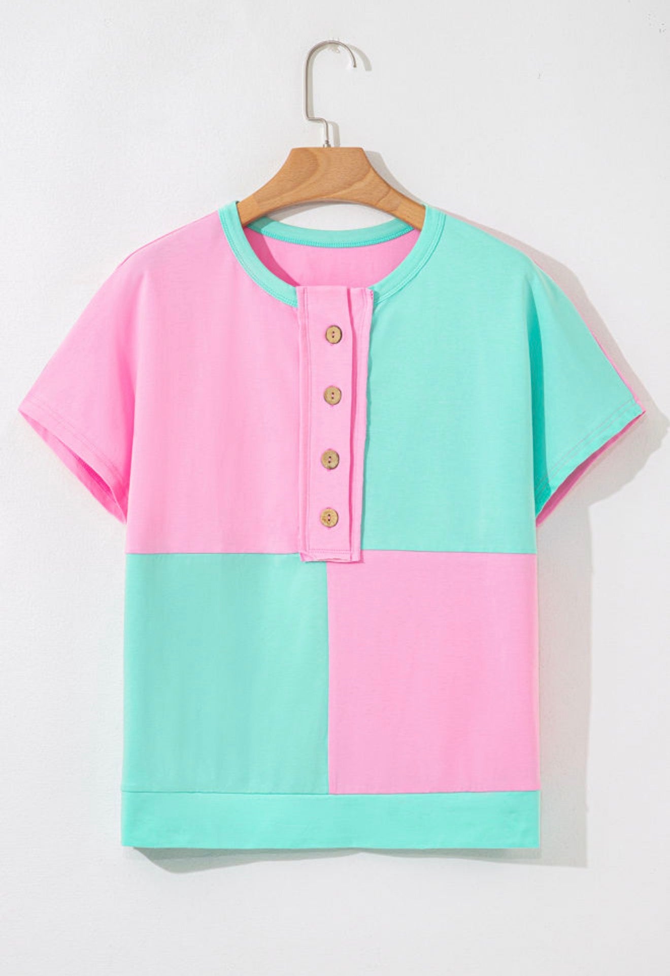 Mint & Half Button Top