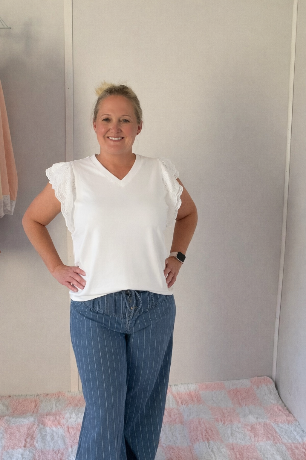 Everyday Eyelet Flutter Sleeve Top