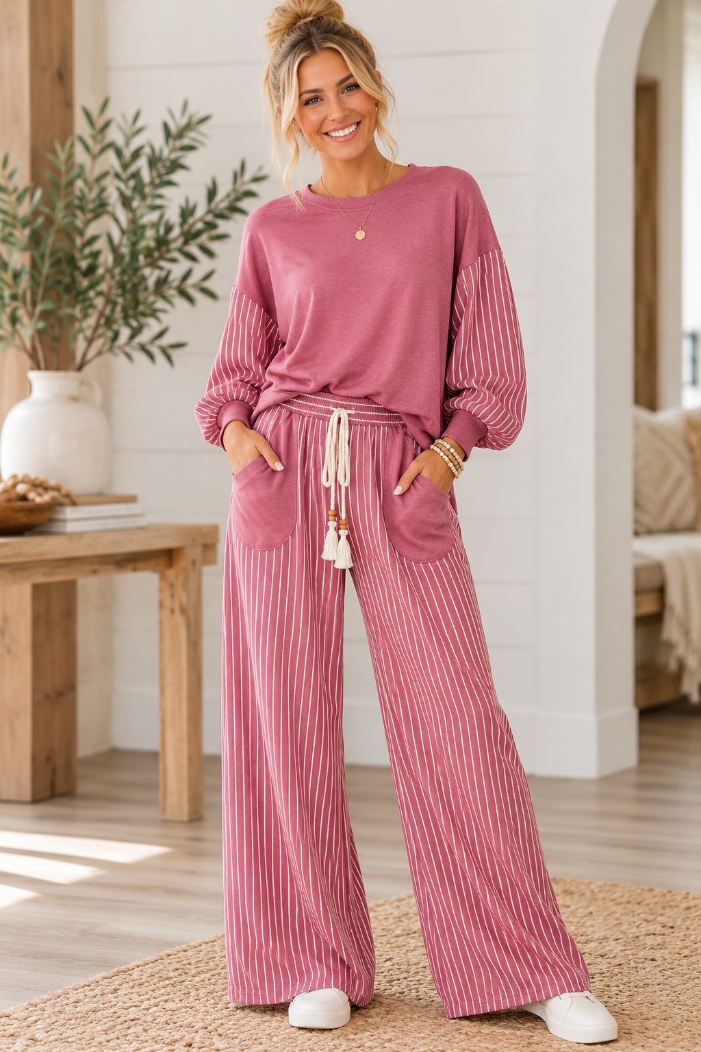 Weekend Retreat Striped
Wide-Leg Lounge Set