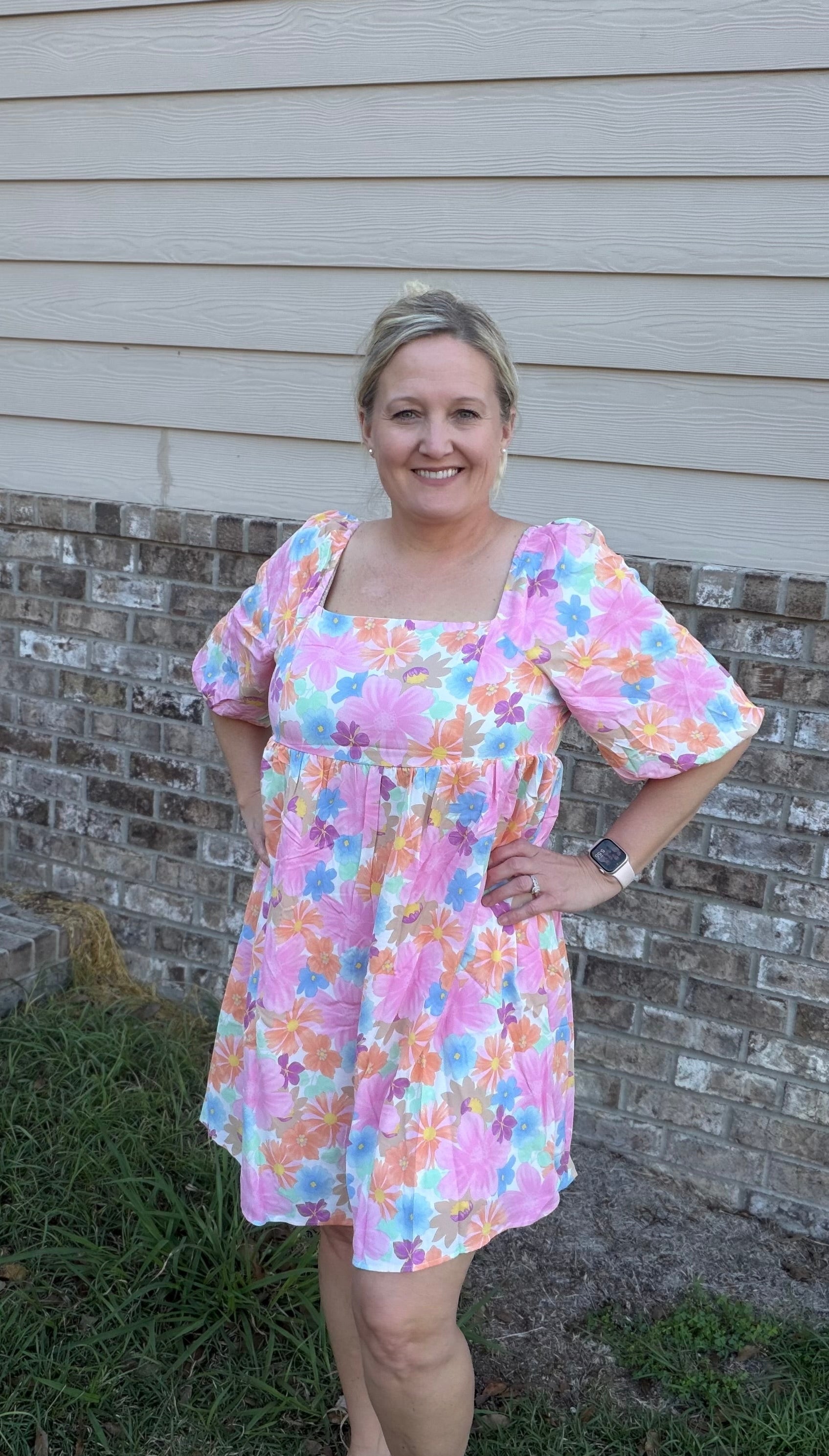 Summer Bloom Square Neck Babydoll Dress