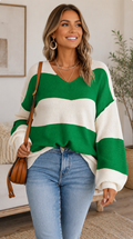 Color Block Stripe Bubble Sleeve Sweater