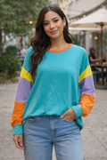 Coastal Blue Color Block Relaxed Fit Top
