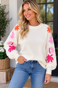 Embroidered Floral Sleeve Sweater