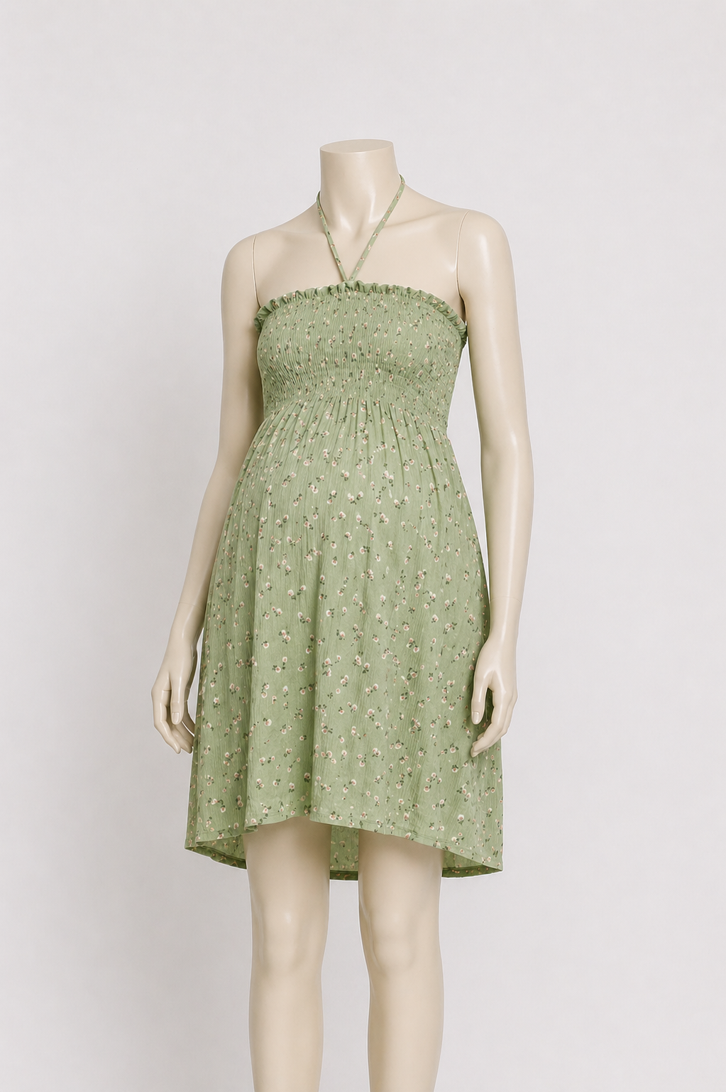 Sage Ditsy Floral Smocked Halter Maternity Dress