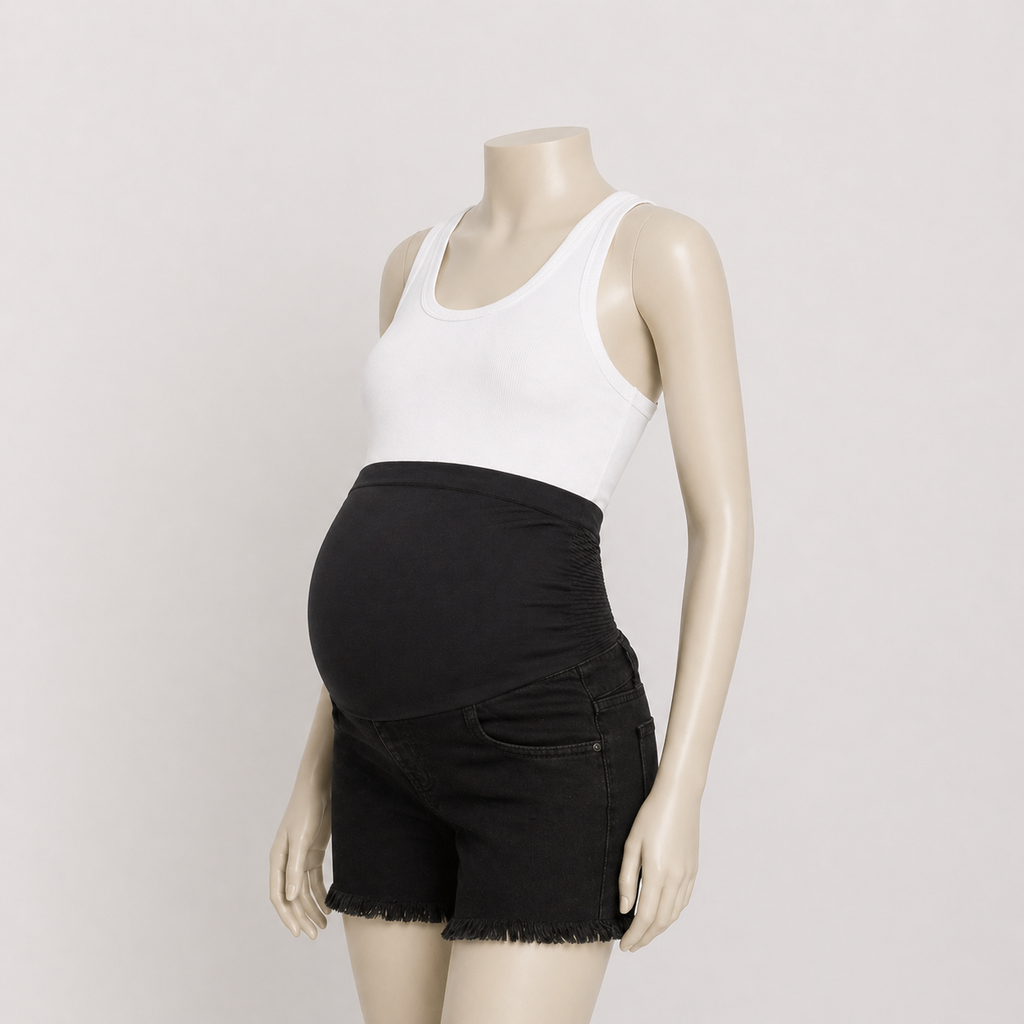 Black Frayed Maternity Denim Shorts
