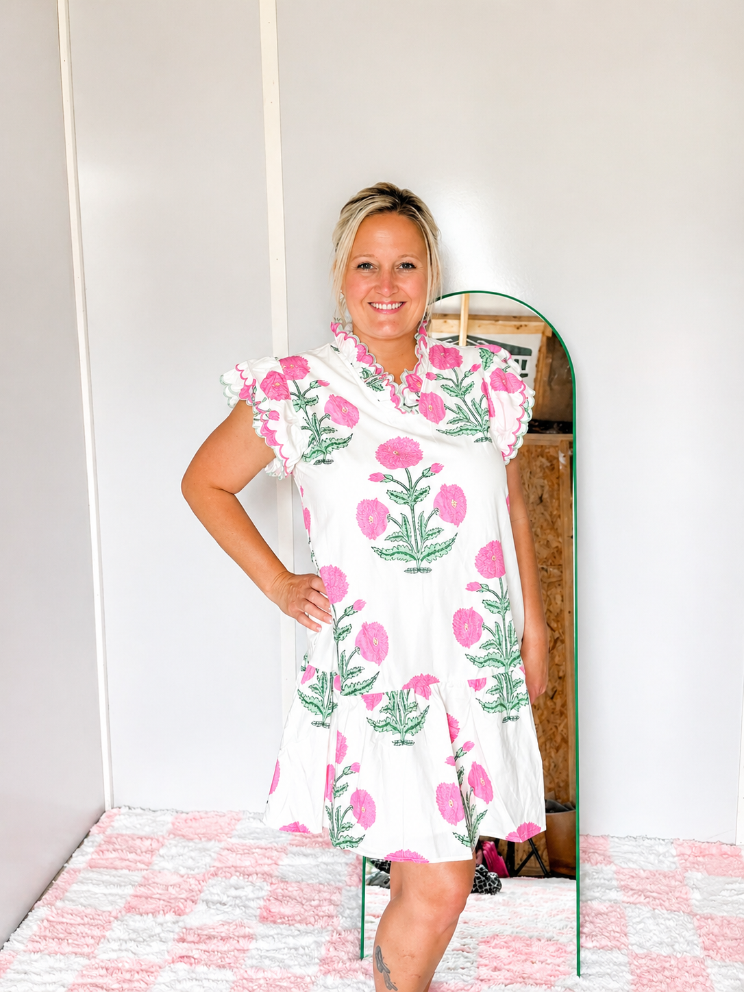 Floral Scalloped Trim Drop Waist Mini Dress