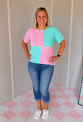 Mint & Pink Half Button Top
