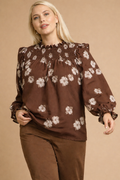 Brown Floral Puff Sleeve Blouse (Umgee)