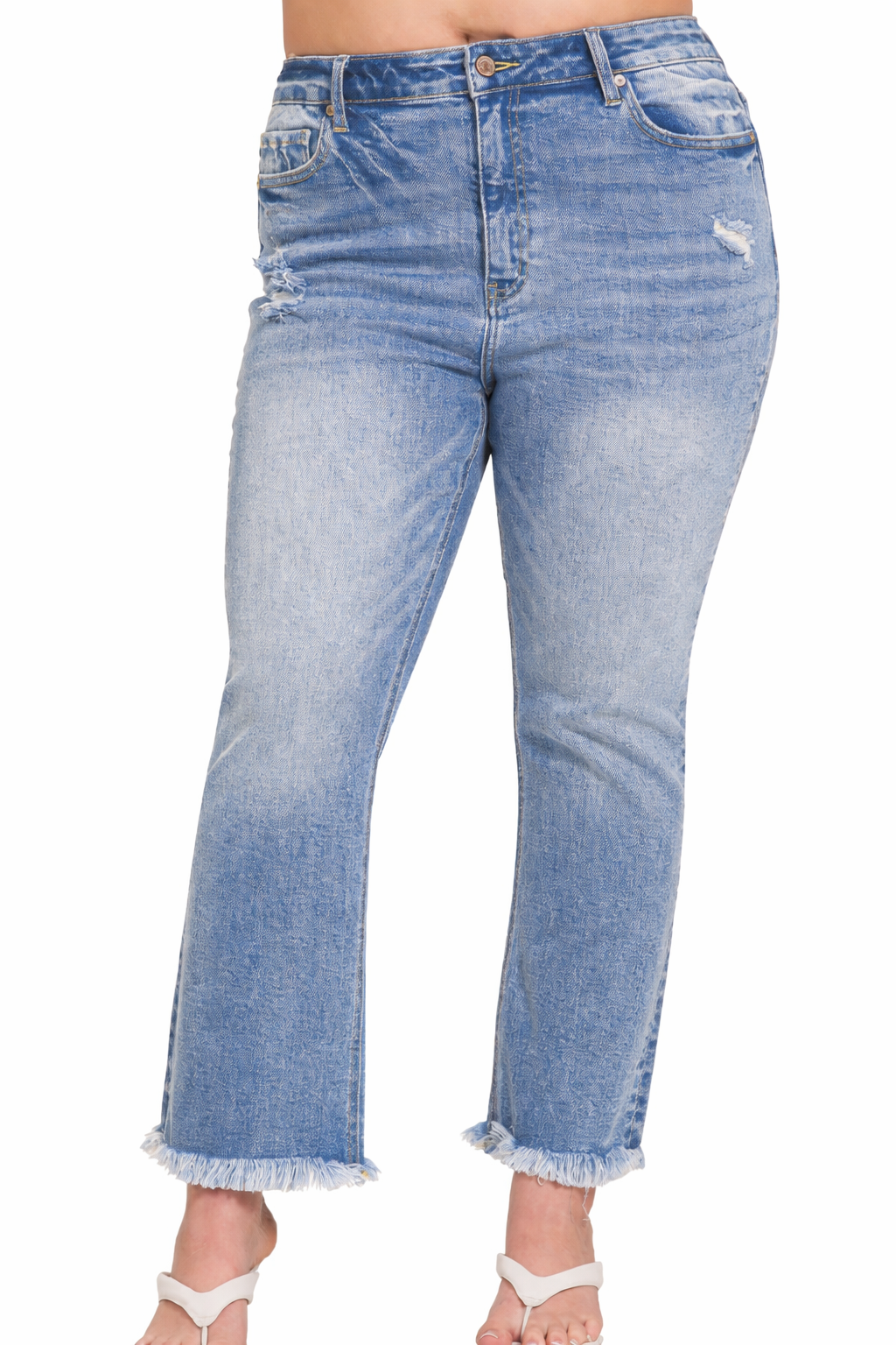 💙High-Rise Straight Raw-Hem Cropped Denim