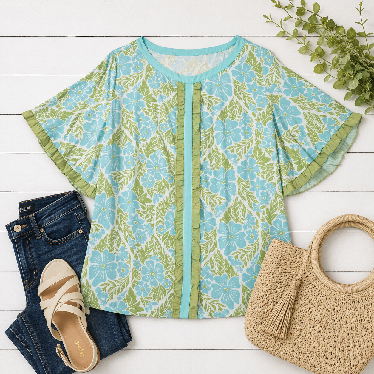 Blue Skies & Blooms Curvy Blouse