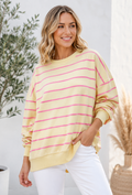 ☀️Yellow Stripe Casual Drop-Shoulder Pullover