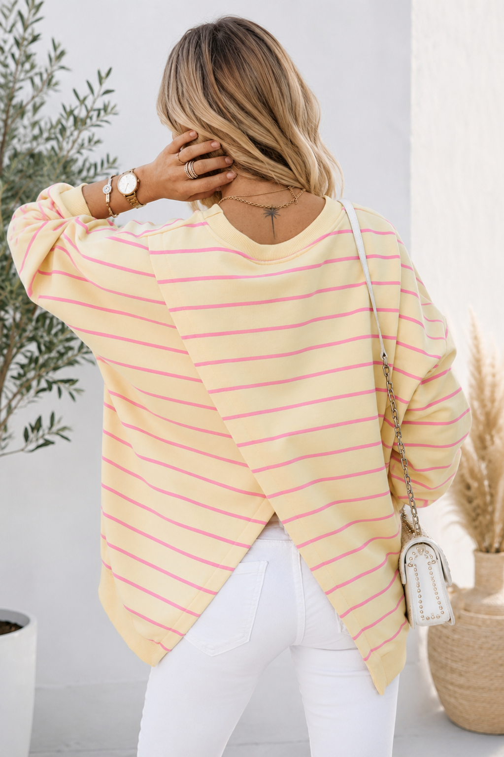 ☀️Yellow Stripe Casual Drop-Shoulder Pullover