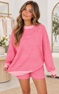 Pink Stripe Pullover Shorts Set