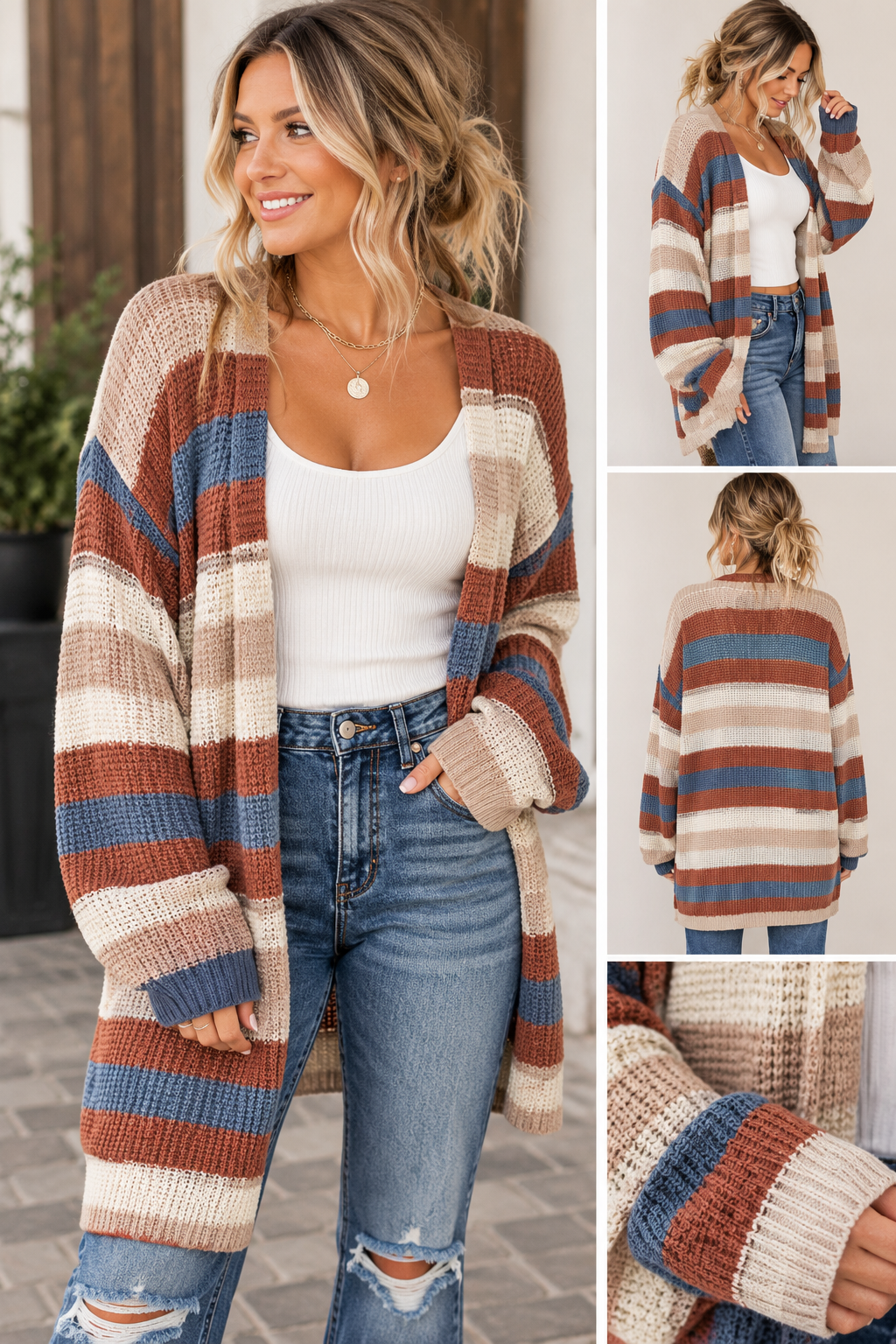Striped Hollow Knit Cardigan