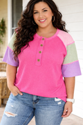 Twisted Rib Color Block Henley Top – Curvy
