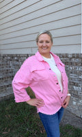 🛍️Pretty in Pink Pearl Accent Denim Jacket