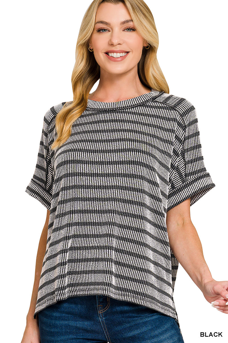 🖤Ribbed Striped Exposed Seam Top