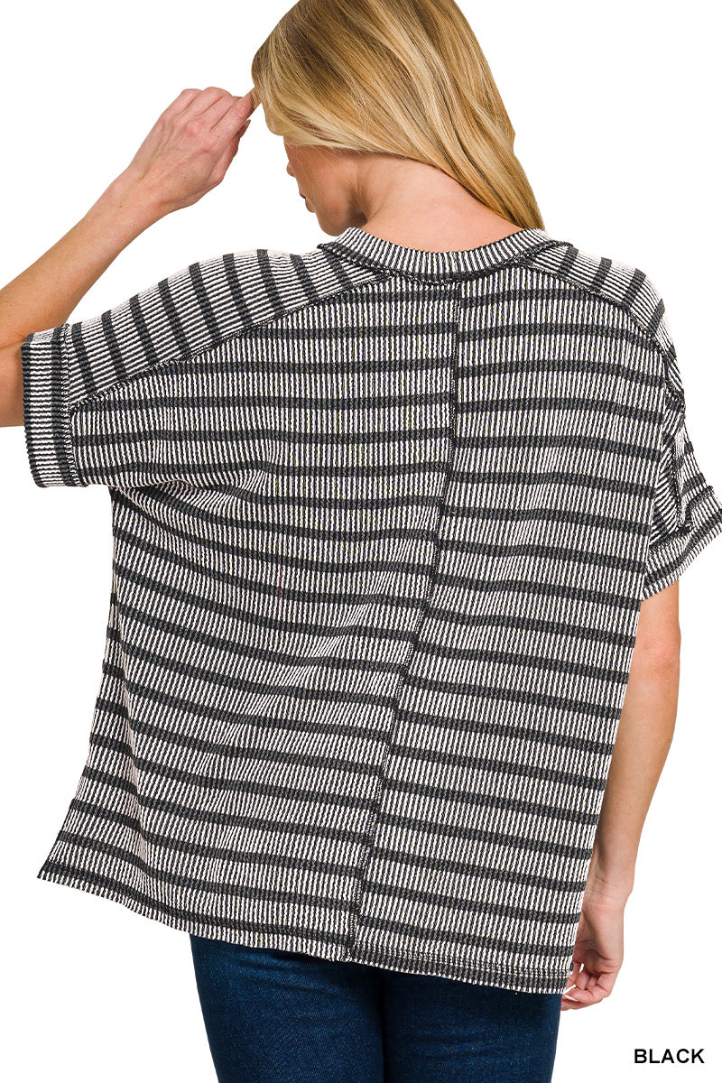 🖤Ribbed Striped Exposed Seam Top