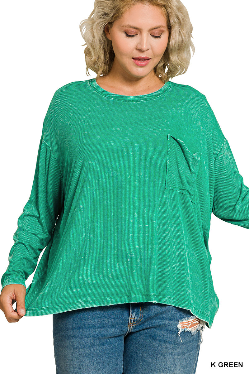 🍃Washed Ribbed Dolman Sleeve Top - Zenana