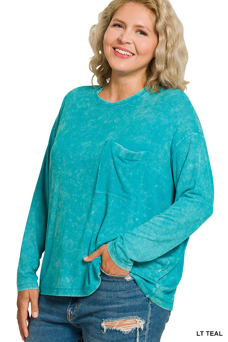🍃Washed Ribbed Dolman Sleeve Top - Zenana