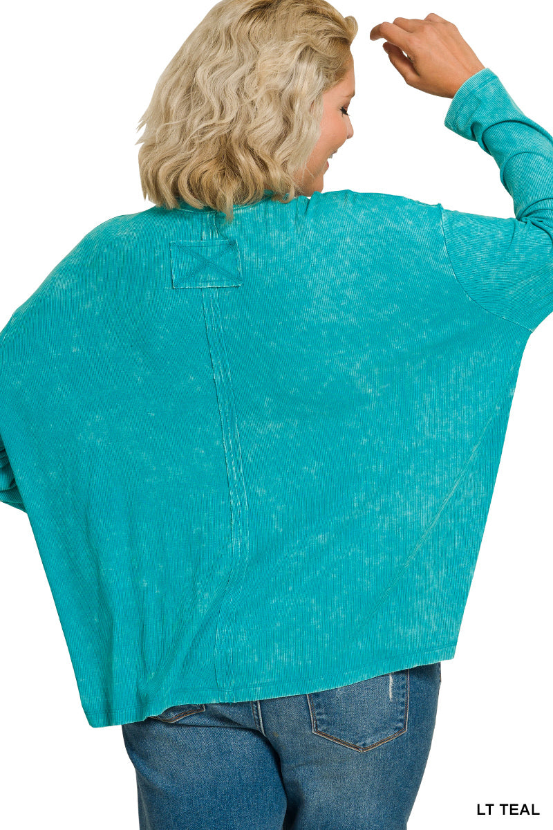 🍃Washed Ribbed Dolman Sleeve Top - Zenana