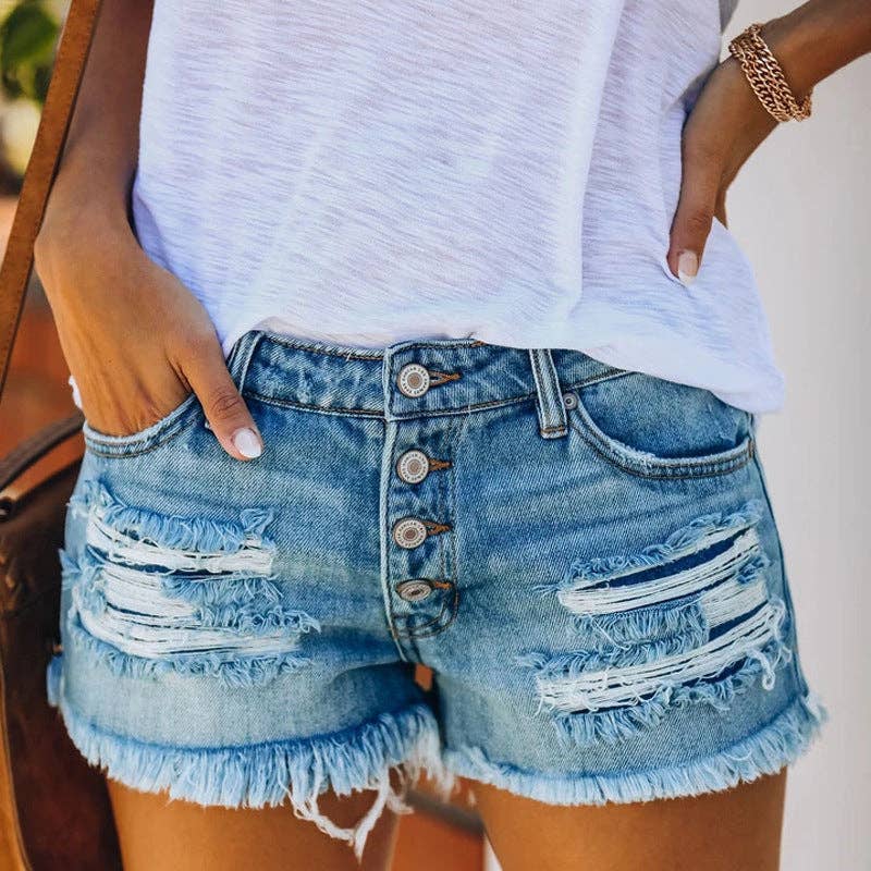 Light Wash Distressed Denim Shorts