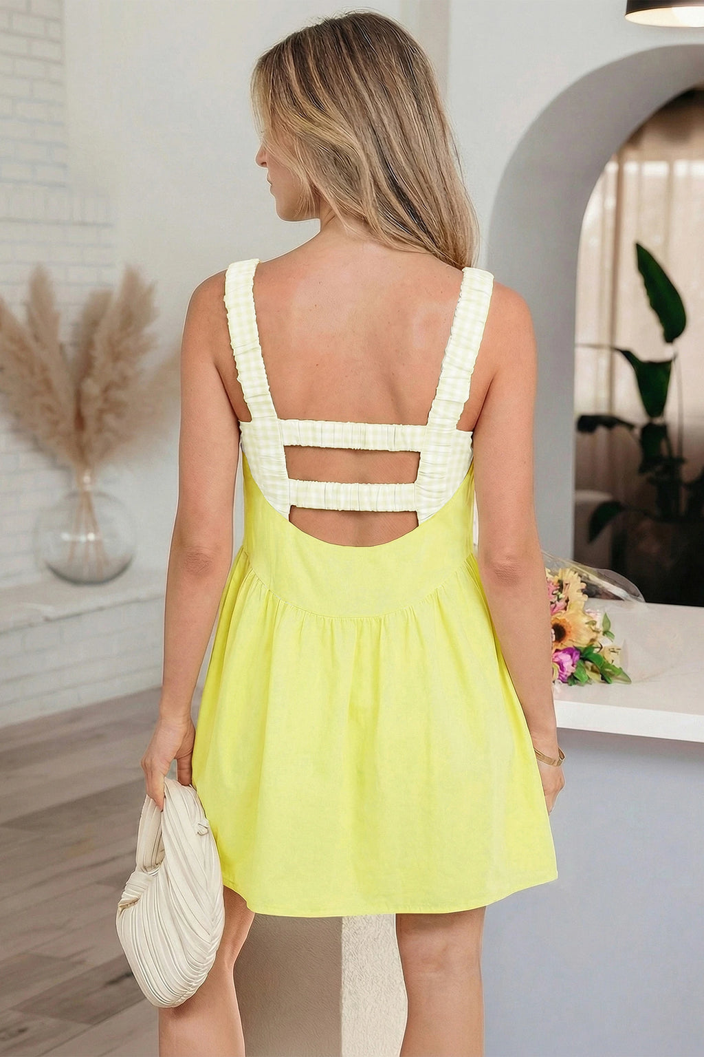 Yellow Gingham Charm Mini Dress