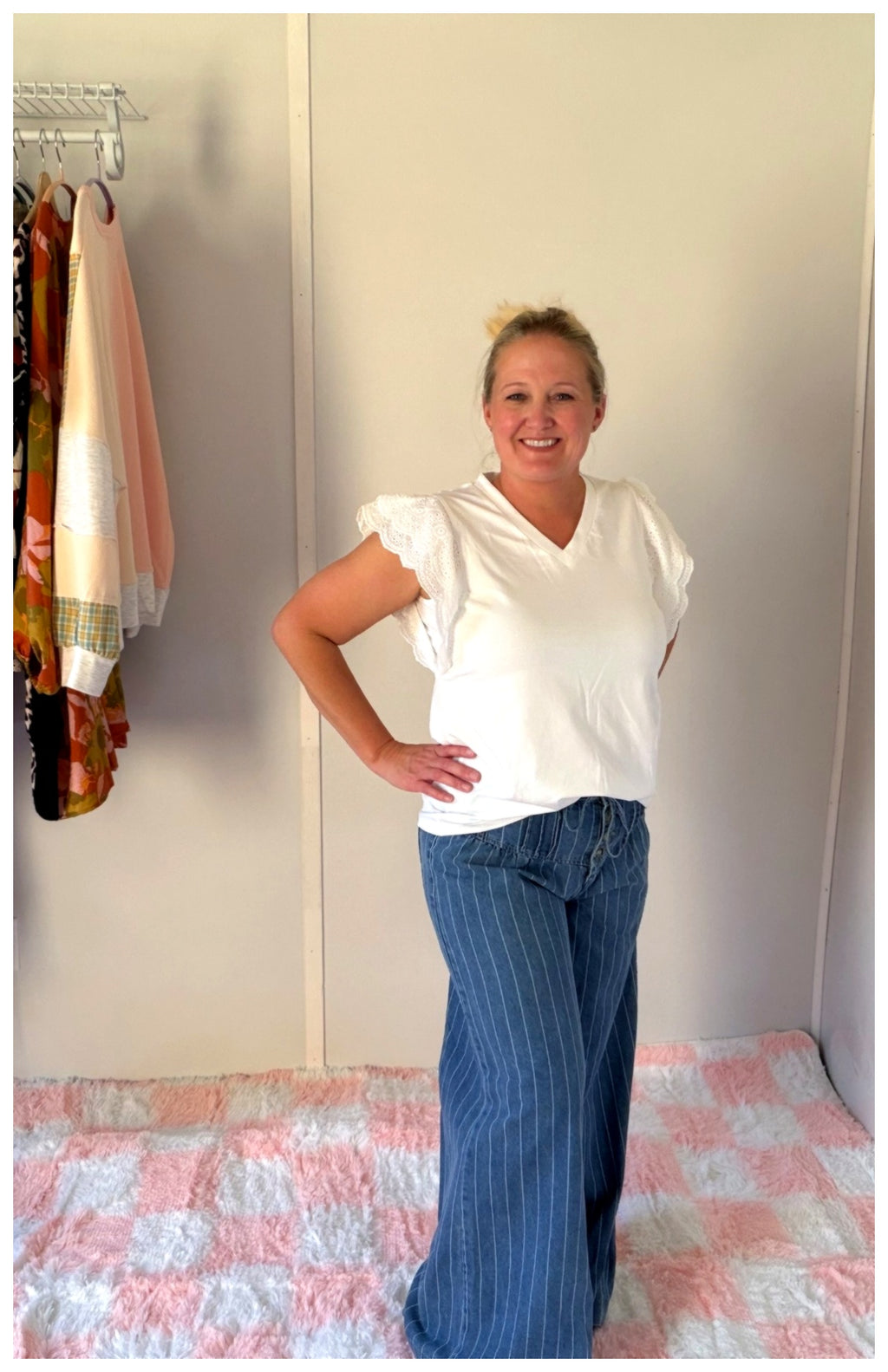 Southern Breeze Blue Pinstripe Wide-Leg Pants