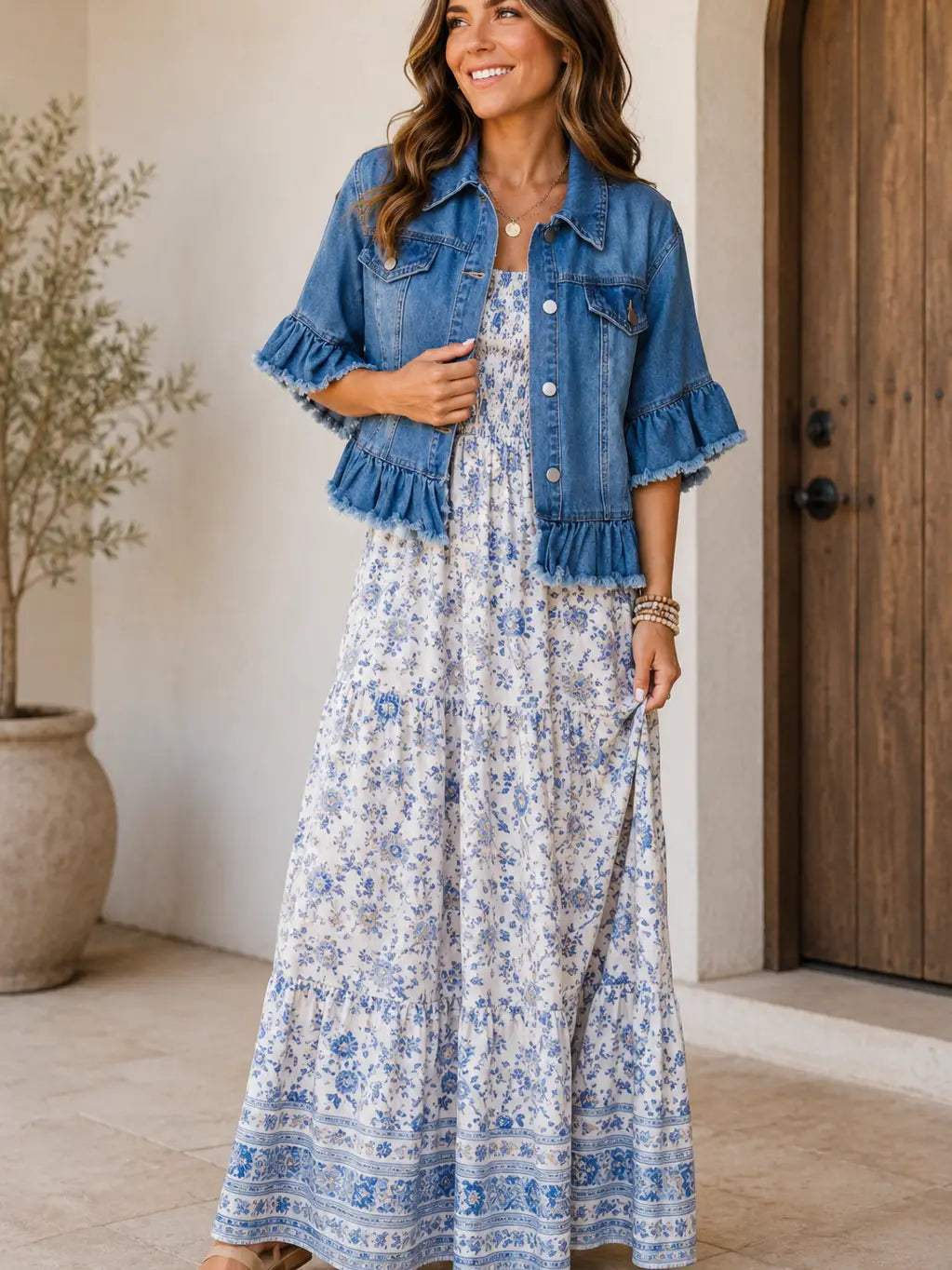Ruffled & frayed Denim Jacket 