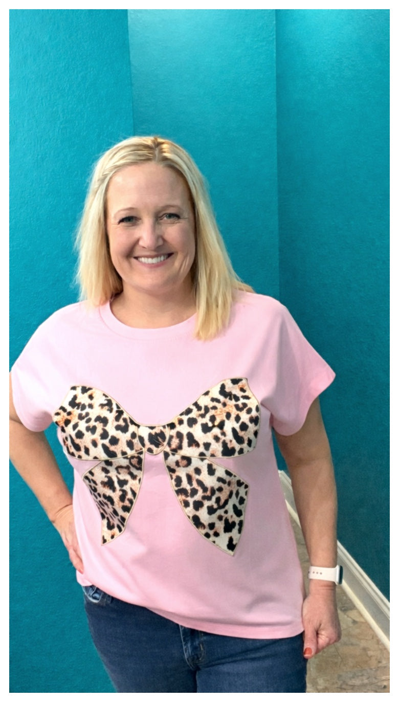 Pink Leopard Bow Tee